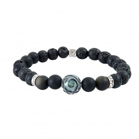 Perle de Tahiti, obsidienne et pierre de lave - bracelet