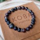 Perle noire scuptée, jaspe rouge, agate, pierre de lave - bracelet