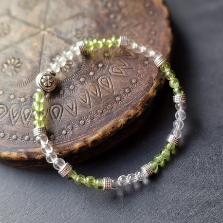 Péridot et cristal de roche - bracelet médium