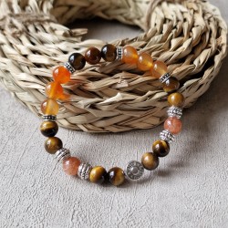 oeil de tigre, cornaline et pierre de soleil - bracelet médium
