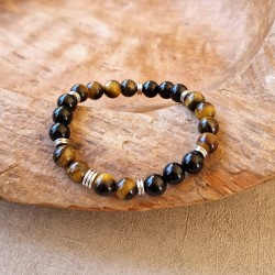 Oeil de tigre et spinelle noir - bracelet large