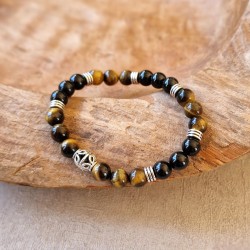 Oeil de tigre et spinelle noir - bracelet XL