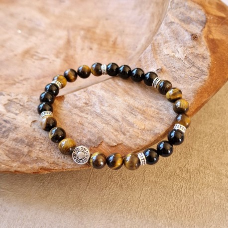 Oeil de tigre et spinelle noir - bracelet XXL