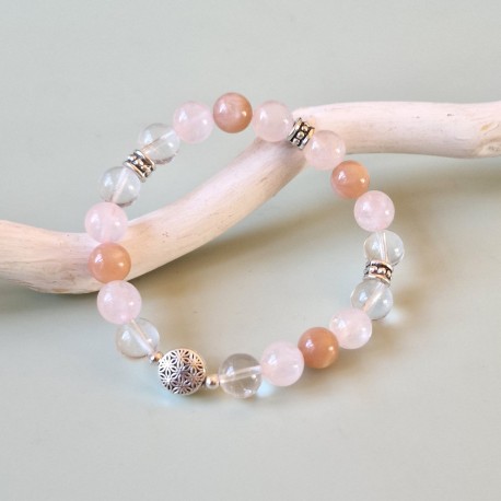 Quartz rose et pierre de lune- bracelet small