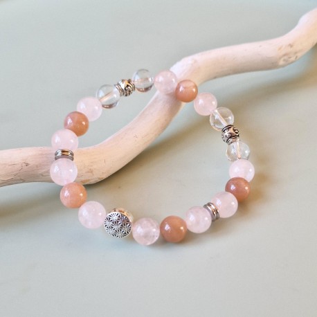 Quartz rose et pierre de lune- bracelet médium