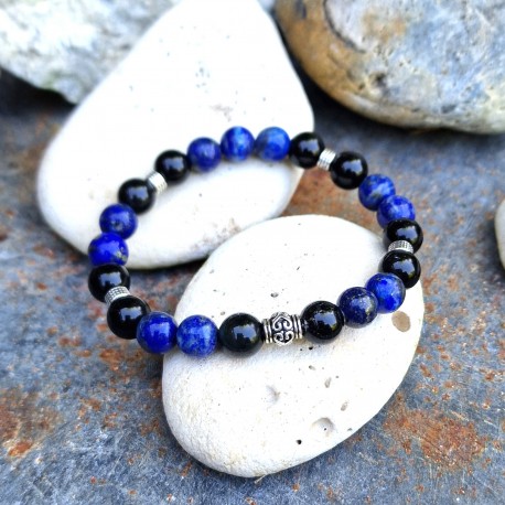 Lapis lazuli et obsidienne oeil céleste - bracelet médium