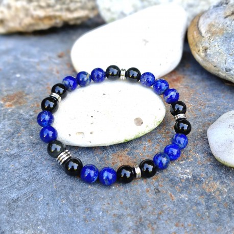 Lapis lazuli et obsidienne oeil céleste - bracelet large
