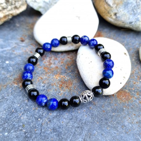 Lapis lazuli et obsidienne oeil céleste - bracelet XL