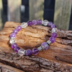 Améthyste, cristal de roche et charoïte - bracelet médium