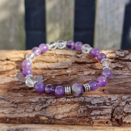 Améthyste, cristal de roche et charoïte - bracelet large