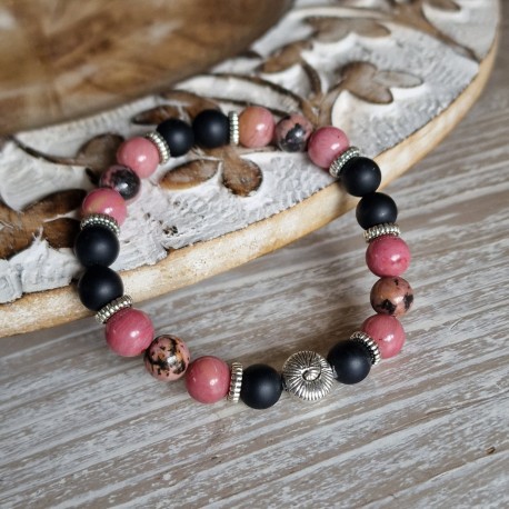 Rhodonite et agate noire - bracelet médium