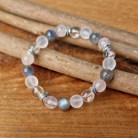labradorite, quartz rose et cristal de roche - bracelet small