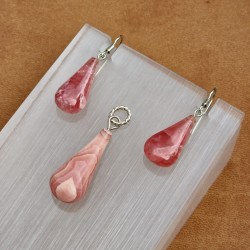 Rhodochrosite - pendentif et boucles d'oreilles