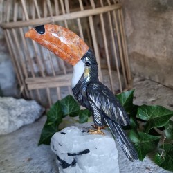 Onyx, calcite orange et quartz tourmaline - oiseau