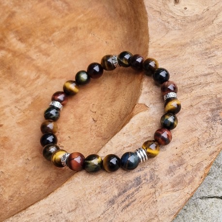 Oeil de tigre, taureau, faucon - bracelet large