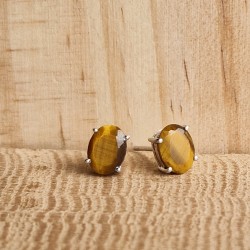 Oeil de tigre - boucles d'oreilles argent 925 rhodié