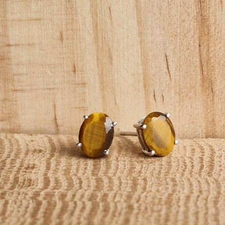 Oeil de tigre - boucles d'oreilles argent 925 rhodié