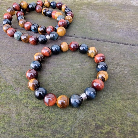 Oeil de tigre, taureau, faucon - bracelet large