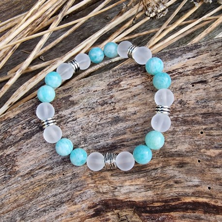 Amazonite et Cristal de Roche - bracelet médium
