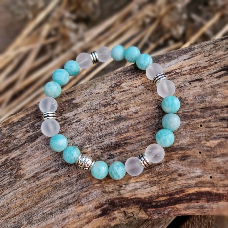 Amazonite et Cristal de Roche - bracelet large
