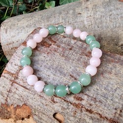Quartz rose et Aventurine verte - bracelet large