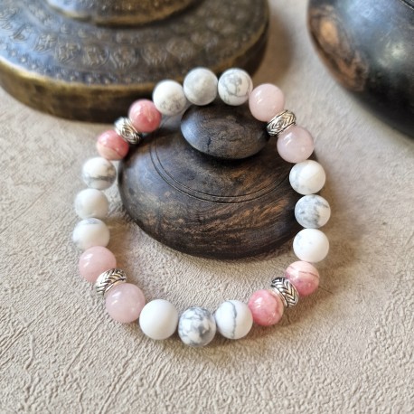 Magnésite, Quartz rose et Rhodochrosite- bracelet small