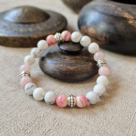 Magnésite, Quartz rose et Rhodochrosite- bracelet médium