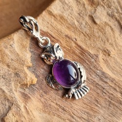 Améthyste - Pendentif Hibou en argent