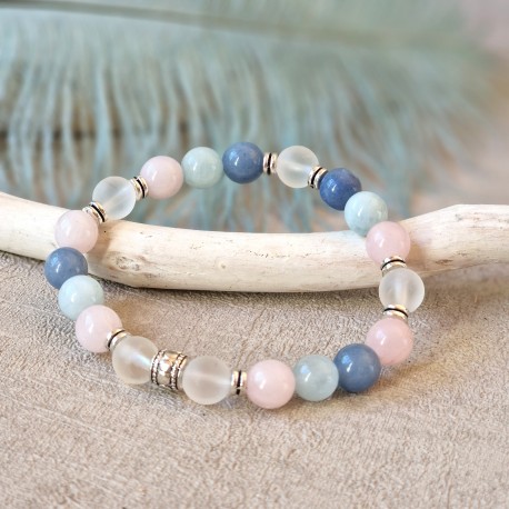 Quartz Rose, Aigue Marine, Aventurine Bleue - Bracelet médium