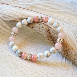 Magnésite, Quartz rose et Rhodochrosite- bracelet médium