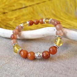 Aventurine Orange, Pierre de soleil et Ambre - bracelet médium