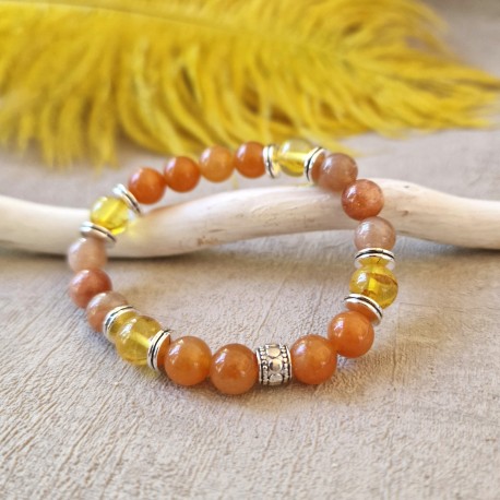 Aventurine Orange, Pierre de soleil et Ambre - bracelet small