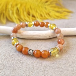 Aventurine Orange, Pierre de soleil et Ambre - bracelet médium