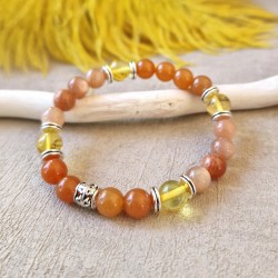 Aventurine Orange, Pierre de soleil et Ambre - bracelet large