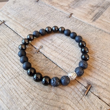 Tourmaline, Shungite, Pierre de lave, Onyx - bracelet large