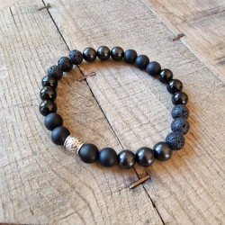 Tourmaline, Shungite, Pierre de lave, Onyx - bracelet XXL
