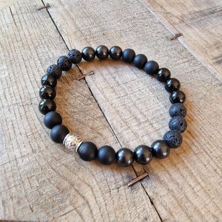 Tourmaline, Shungite, Pierre de lave, Onyx - bracelet XXL